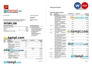 Usa Cibc Bank Statement, Word And Pdf Template, 4 Pages