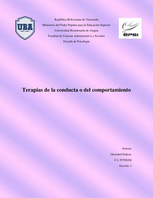 Terapias De La Conducta O Del Comportamiento Glorisbel Padrón 3 Actividad