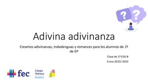 Adivina Adivinanza: proyecto realizado por los alumnos de 1ºeso