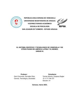 Revista El Sistema Científico Tecnológico De Venezuela Y De Otros Países De América Latina Y El Mundo