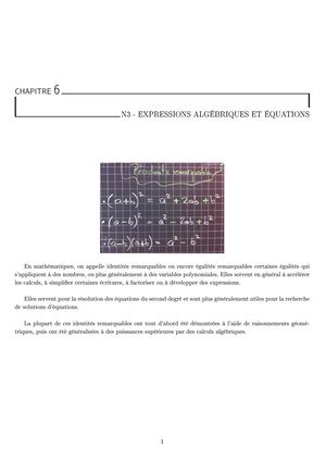 N3 Expressions Algébriques Et éQuations Prof
