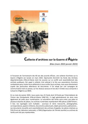 Collecte Guerre Algérie Bilan