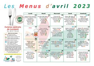 Menus des écoles - avril 2023