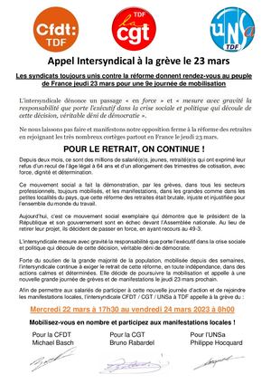 Préavis De Grève Retraite Intersyndicale Tdf 2023 03 23 (Signé)