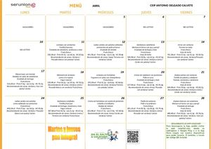 Menú Comedor Abril CEIP ADCalvete