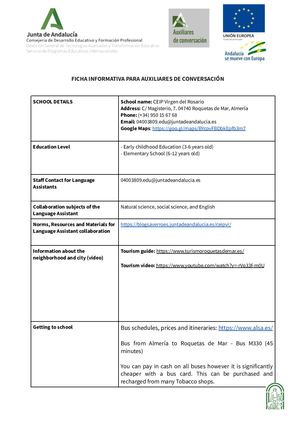 Ficha Informativa Para Auxiliares De Conversación