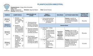 Planificación Bimestral II Módulo Quinto Primaria