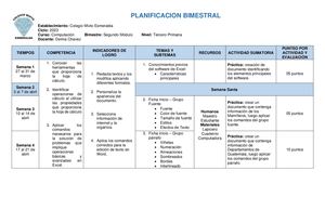 Planificación Bimestral II Módulo Tercero Primaria