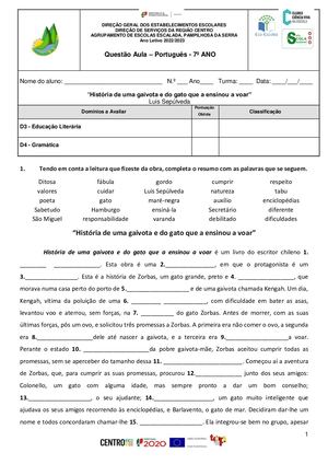 Questão Aula El E Gr História De Uma Gaivota