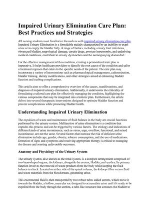 Impaired Urinary Elimination Care Plan