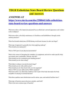 Tdlr Esthetician State Board Review Questions And Answers