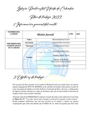 Plan De Trabajo Mision Juvenil 2023