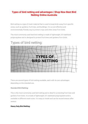 Types Of Bird Netting And Advantages