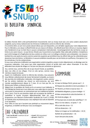 Le bulletin syndical du SNUipp-FSU 15 - 30 mars 2023 - SPECIAL MOUVEMENT