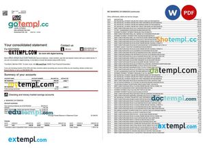 USA Texas IBC banking statement Word and PDF template, 5 pages