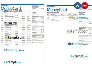 Usa Walmart Money Card Bank Statement 3 Pages