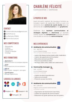 CV | Chargée De Communication - Graphiste Junior | Charlène Félicité