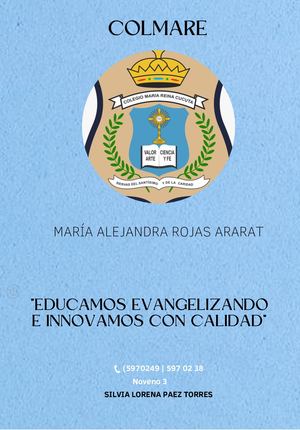 HISTORIA COLMARE MARÍA ALEJANDRA ROJAS ARARAT NOVENO 3