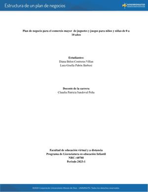 Plan De Negocio Para El Comercio Mayor De Juguetes Y Juegos Para Niños Y Niñas De 0 A 10 Años