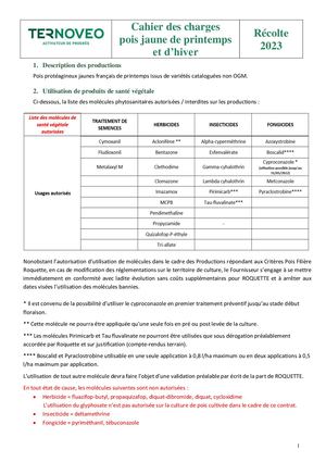 Cahier Des Charges Pois Jaune Trace R2023