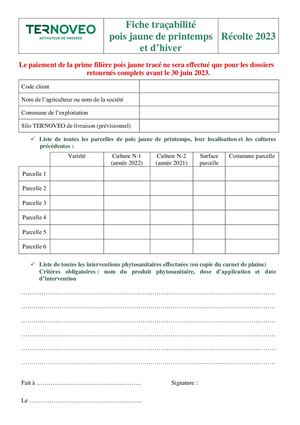 Fiche Tracabilite Pois Jaune Trace R2023