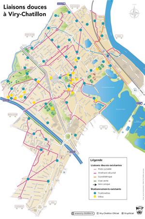 Carte des liaisons douces à Viry-Chatillon