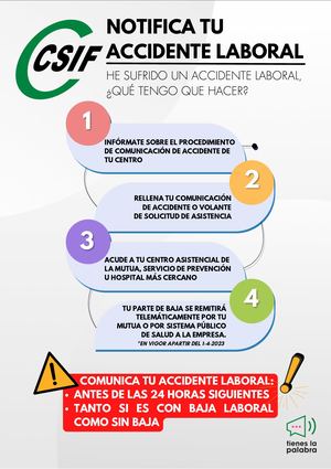 CSIF Folleto PRL Notificación Accidente Laboral
