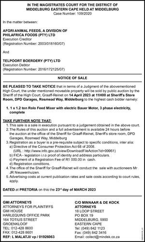 Notice Of Sale Middelburg Magistrates Court