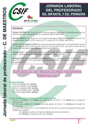 Jornada Laboral Primaria - Reducciones Horarios CSIF