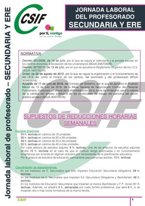 Jornada Laboral Secundaria Y Ere - Reducciones Horarias CSIF