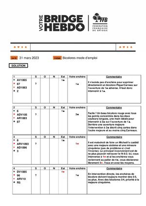 57. Solution Votre Bridge Hebdo Avancé 31 03 2023