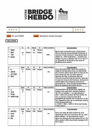 60. Solution Votre Bridge Hebdo Avancé 21 04 2023