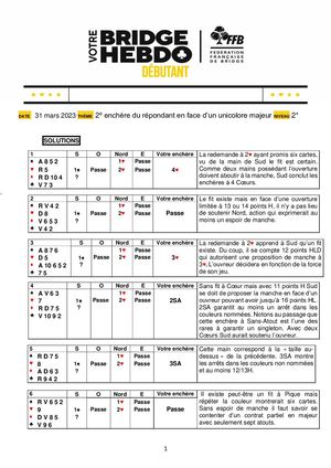 57. Solution Votre Bridge Hebdo Débutant 31 03 2023
