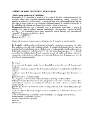 Analisis De Datos Con Medidas De Dispersión
