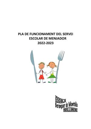 Pla De Funcionament Del Servei De Menjador 22 23