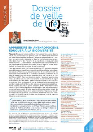 Apprendre En Anthropocène ÉDuquer à La Biodiversité Dossier De Veille De L’ifé, Hors Série, Septembre Ens De Lyon Gibert A F 2022