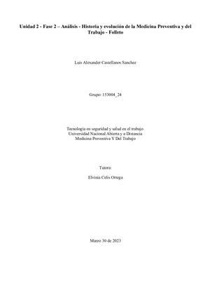Historia y Evolución de la Medicina Preventiva y del Trabajo Folleto