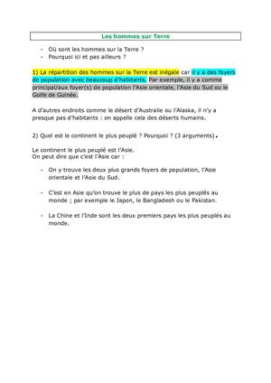 Leçon Les Hommes Sur La Terre