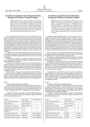 Comunidad Valenciana - Modificación Orden de vedas de pesca continental 2020