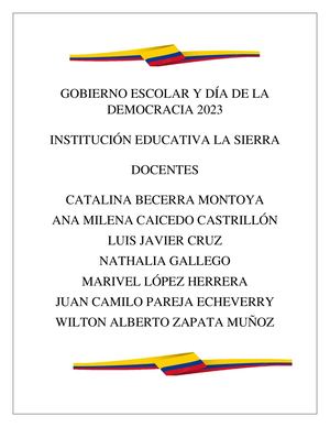 Gobierno Escolar Y Día De La Democracia 2023