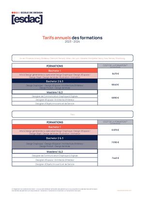 Tarifs ESDAC 2023/2024