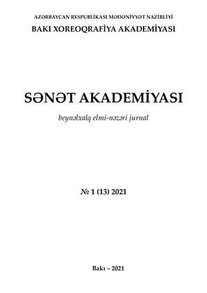 №1(13)2021. SƏNƏT AKADEMİYASI (beynəlxalq elmi-nəzəri jurnal)