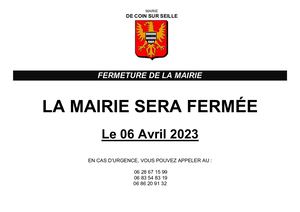 Fermeture Mairie 06 04 2023