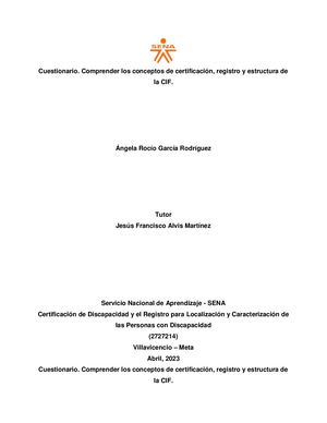 Cuestionario. Comprender Los Conceptos De Certificación, Registro Y Estructura De La CIF