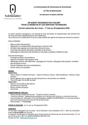 Saisonnier Agent Technique2023