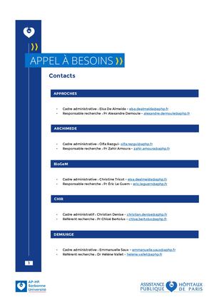 Contacts - Appel à besoin