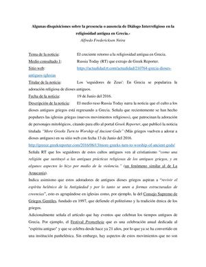 Algunas Disquisiciones Sobre La Presencia O Ausencia De Diálogo Interreligioso En La Religiosidad Antigua En Grecia Alfredo Fredericksen Neira