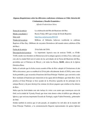 Algunas Disquisiciones Sobre Las Diferentes Confesiones Cristianas En Chile Alfredo Fredericksen Neira