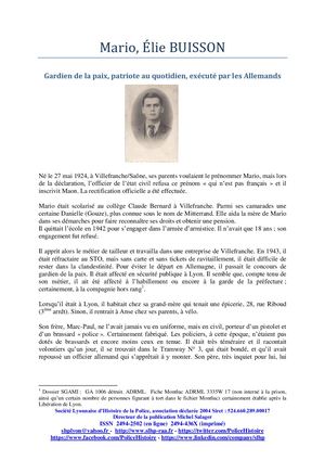 Résistance - Mario Buisson, gardien de la paix