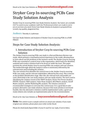 Stryker Corp In Sourcing PCBs Case Study Solution Analysis